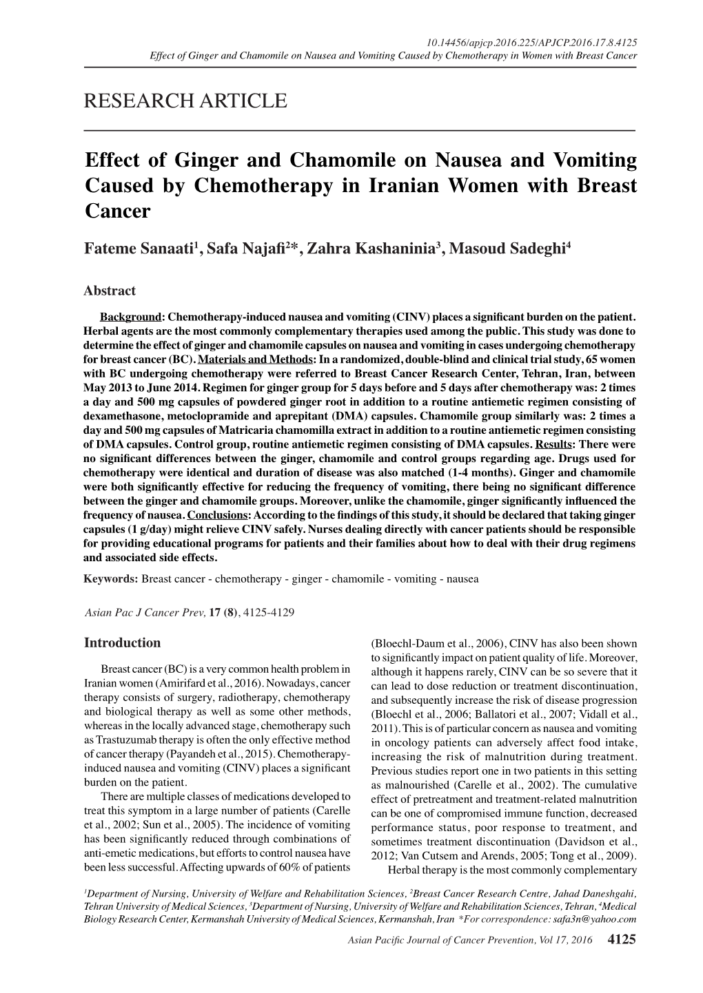 RESEARCH ARTICLE Effect of Ginger and Chamomile on Nausea And