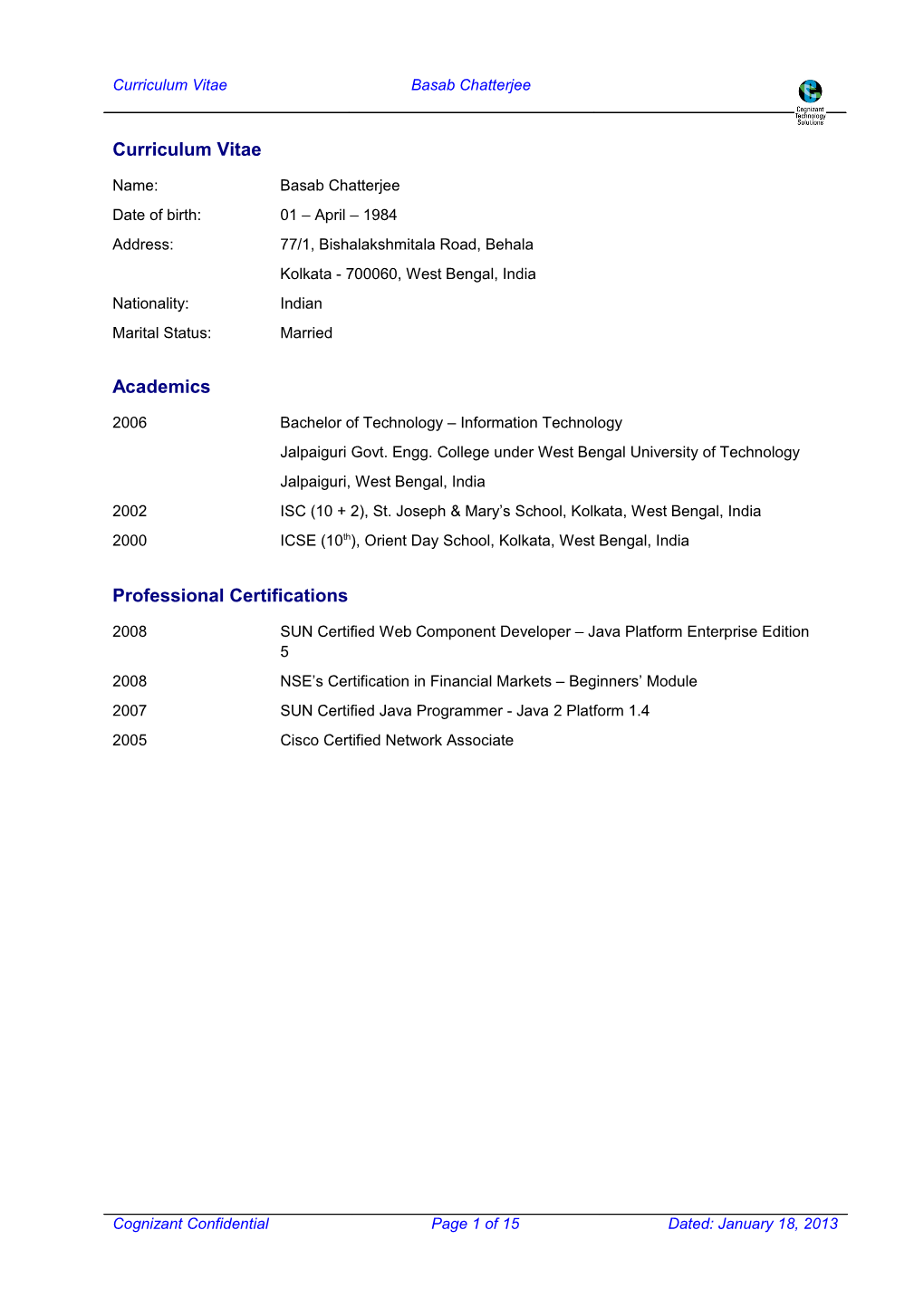 Resume - Chatterjee, Basab (Cognizant)