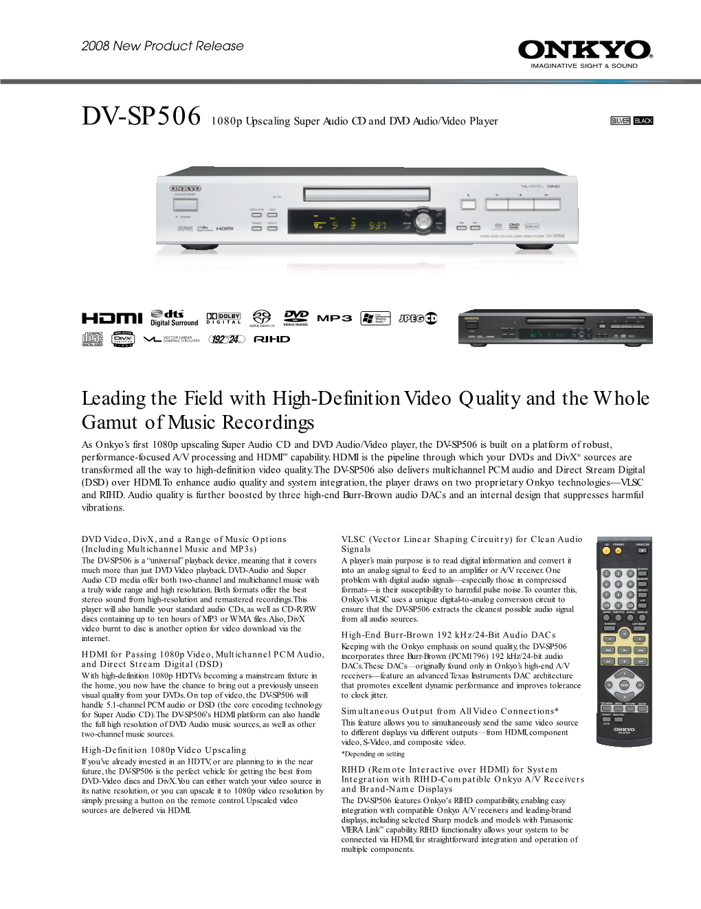 DV-SP506 1080P Upscaling Super Audio CD and DVD Audio/Video Player SILVER BLACK