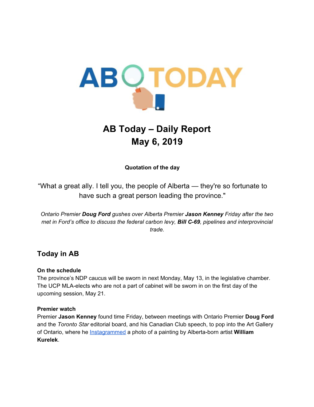 AB Today – Daily Report May 6, 2019