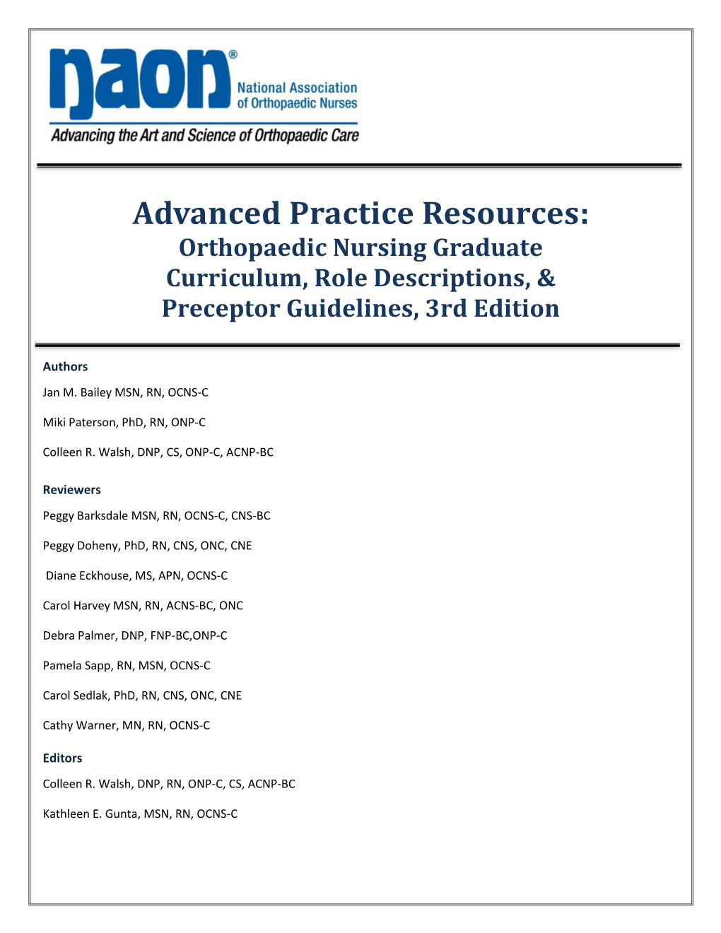 NAON Scope and Standards of Orthopaedic Nursing