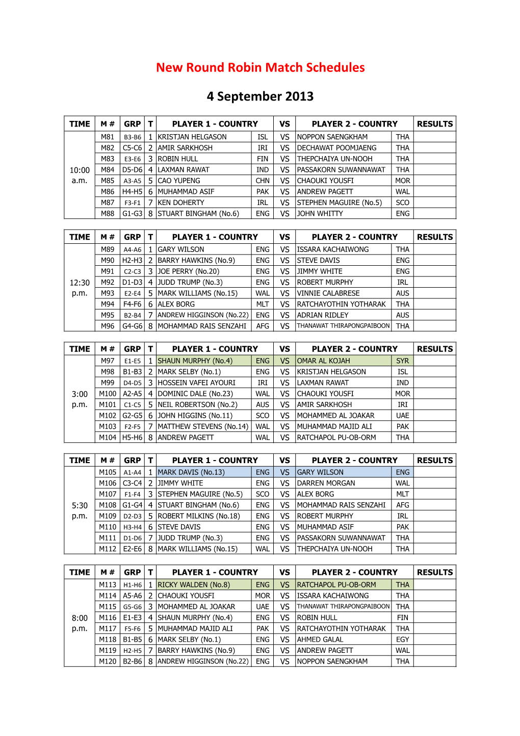 2013 6-Red RR Schedules