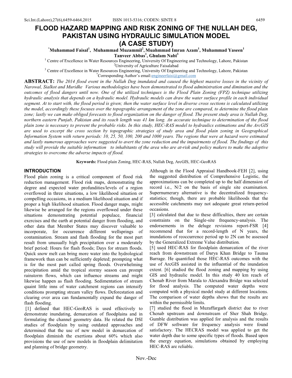 Flood Hazard Mapping and Risk Zoning of the Nullah