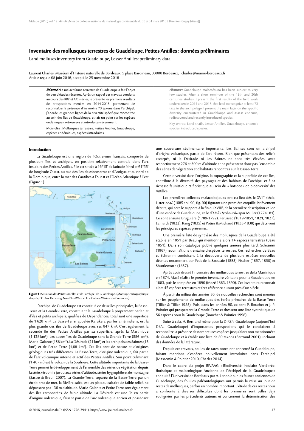 Inventaire Des Mollusques Terrestres De Guadeloupe, Petites Antilles