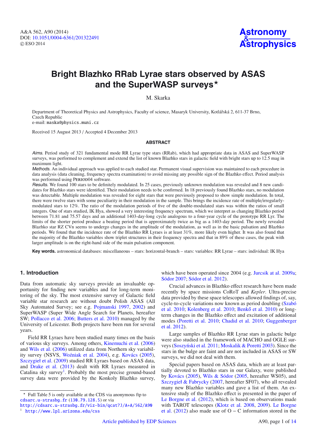 Bright Blazhko Rrab Lyrae Stars Observed by ASAS and the Superwasp Surveys