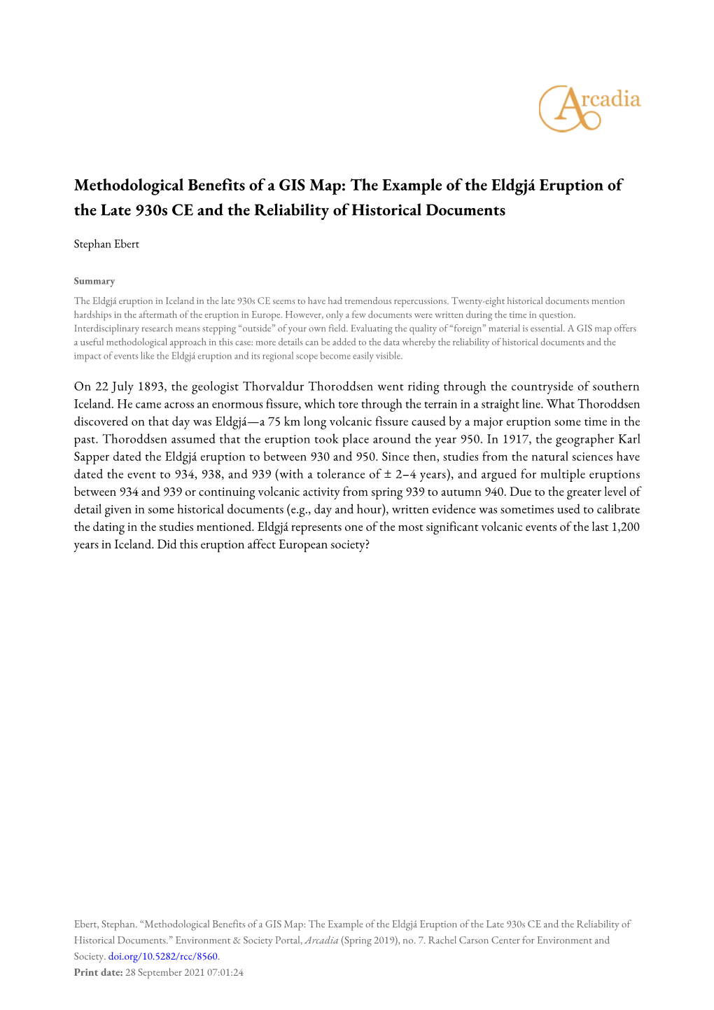 Methodological Benefits of a GIS Map: the Example of the Eldgjá Eruption of the Late 930S CE and the Reliability of Historical Documents