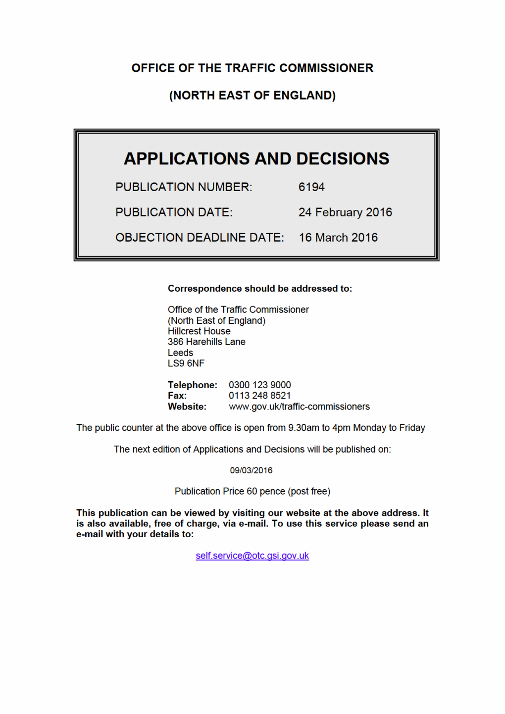 APPLICATIONS and DECISIONS 24 February 2016