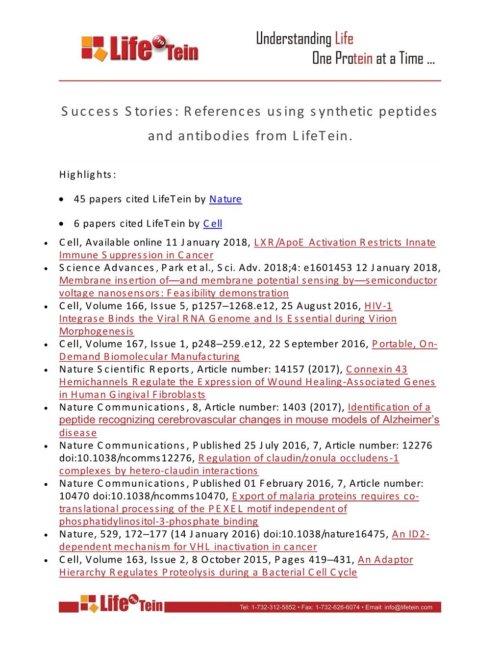 References Using Synthetic Peptides and Antibodies from Lifetein