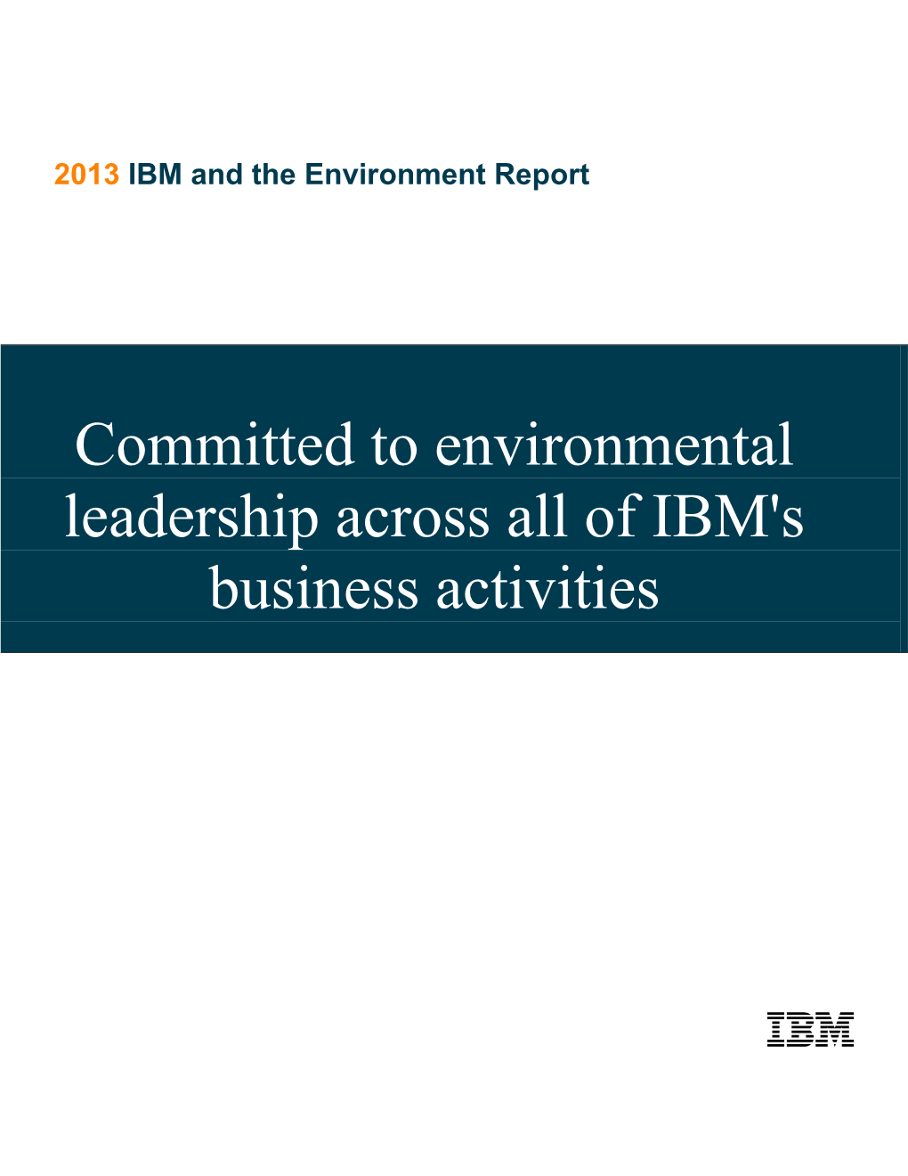 2013 IBM and the Environment Report