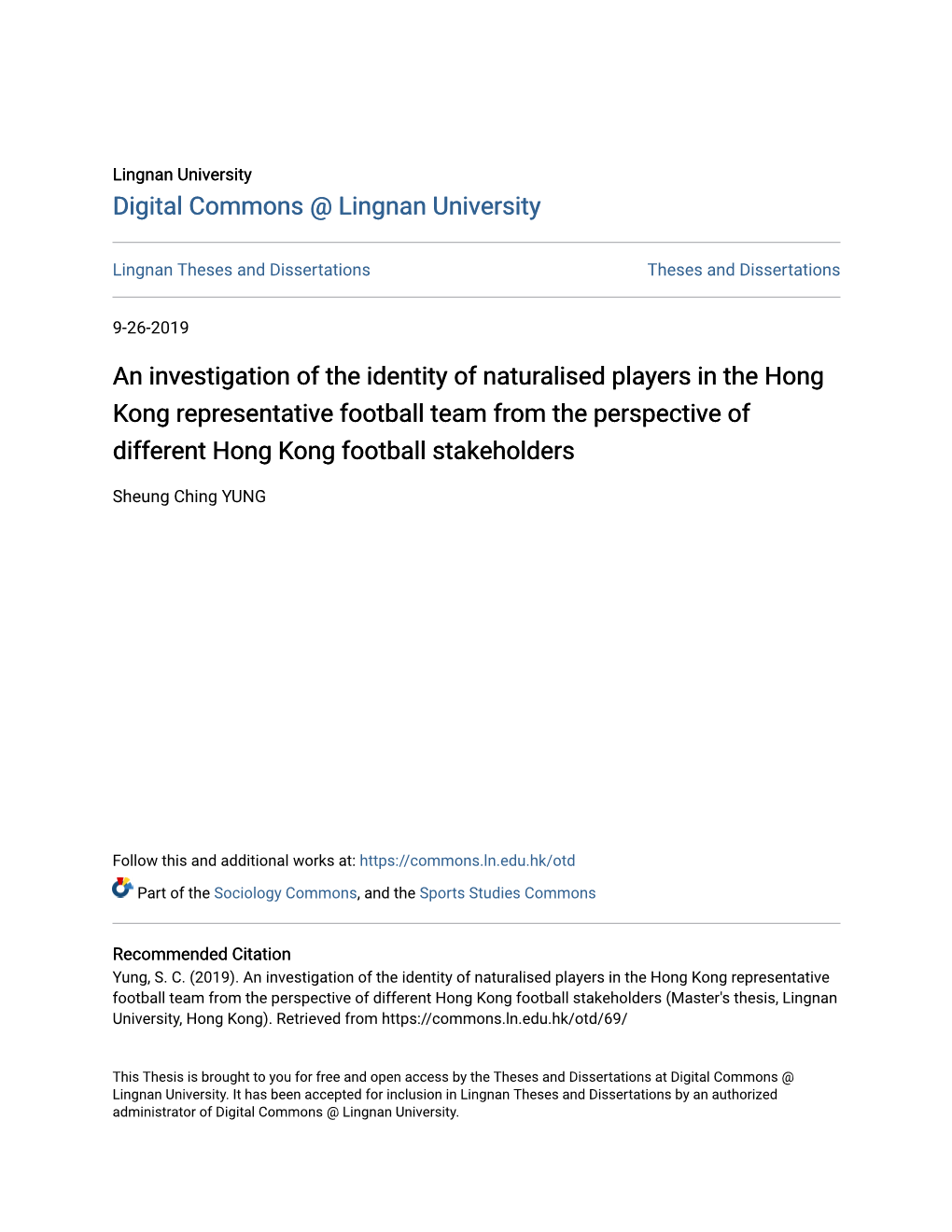 An Investigation of the Identity of Naturalised Players in the Hong Kong Representative Football Team from the Perspective of Di