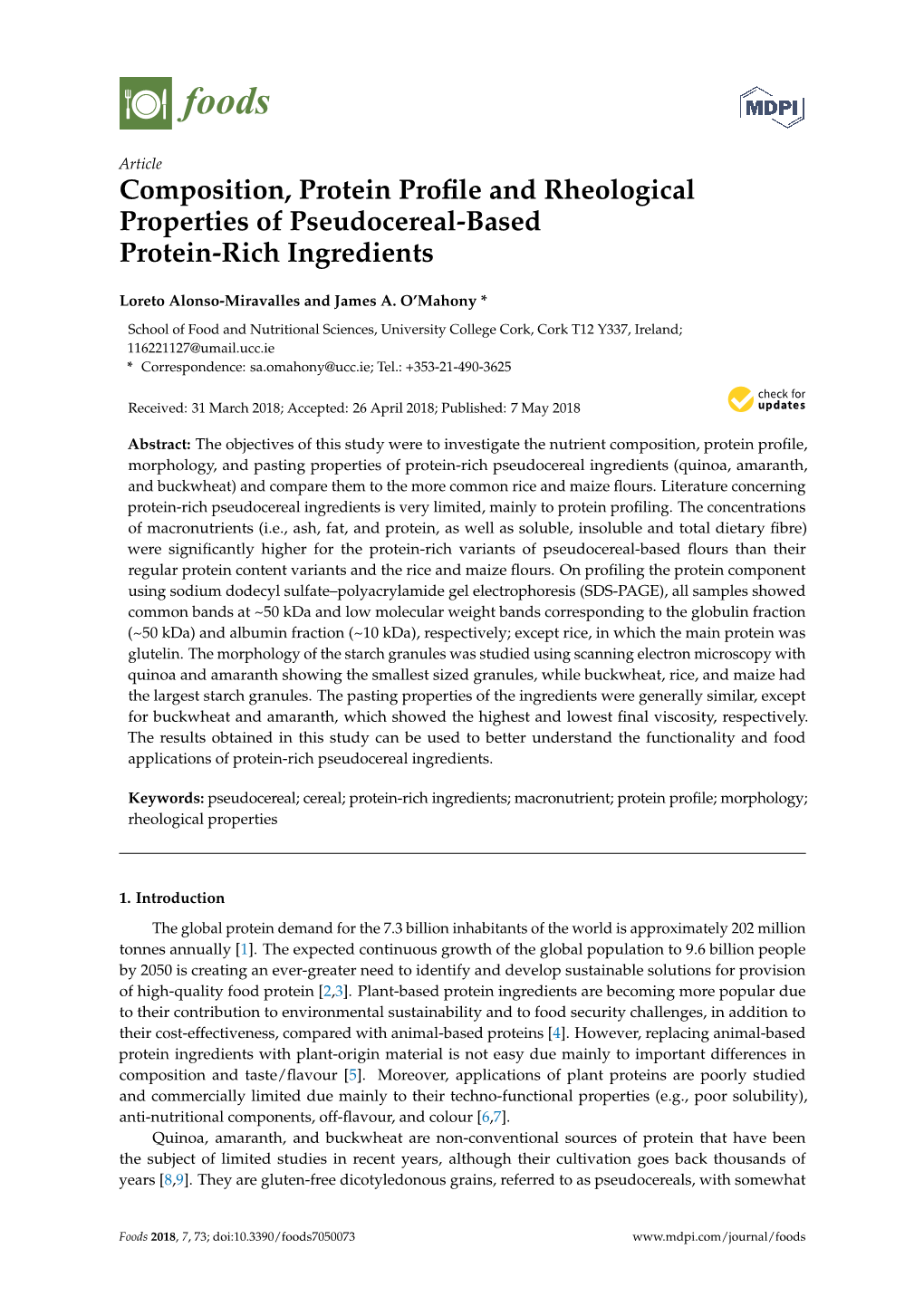 Composition, Protein Profile and Rheological Properties Of