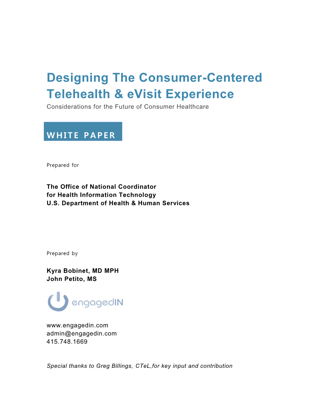 Designing the Consumer-Centered Telehealth & Evisit Experience