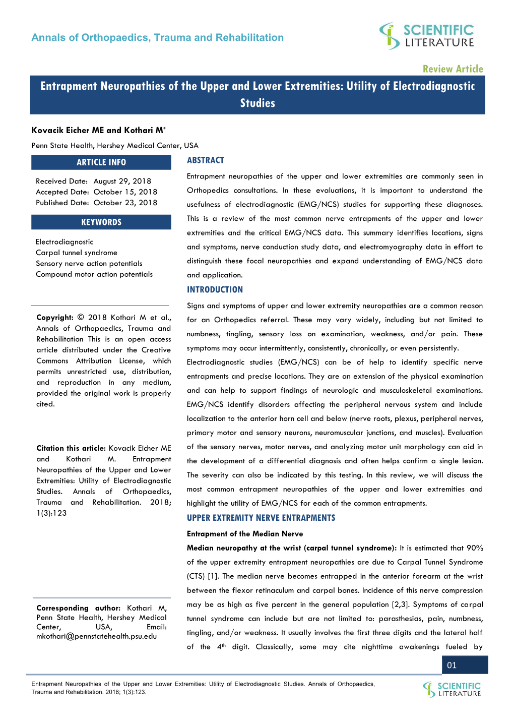 Entrapment Neuropathies of the Upper and Lower Extremities: Utility of Electrodiagnostic Studies