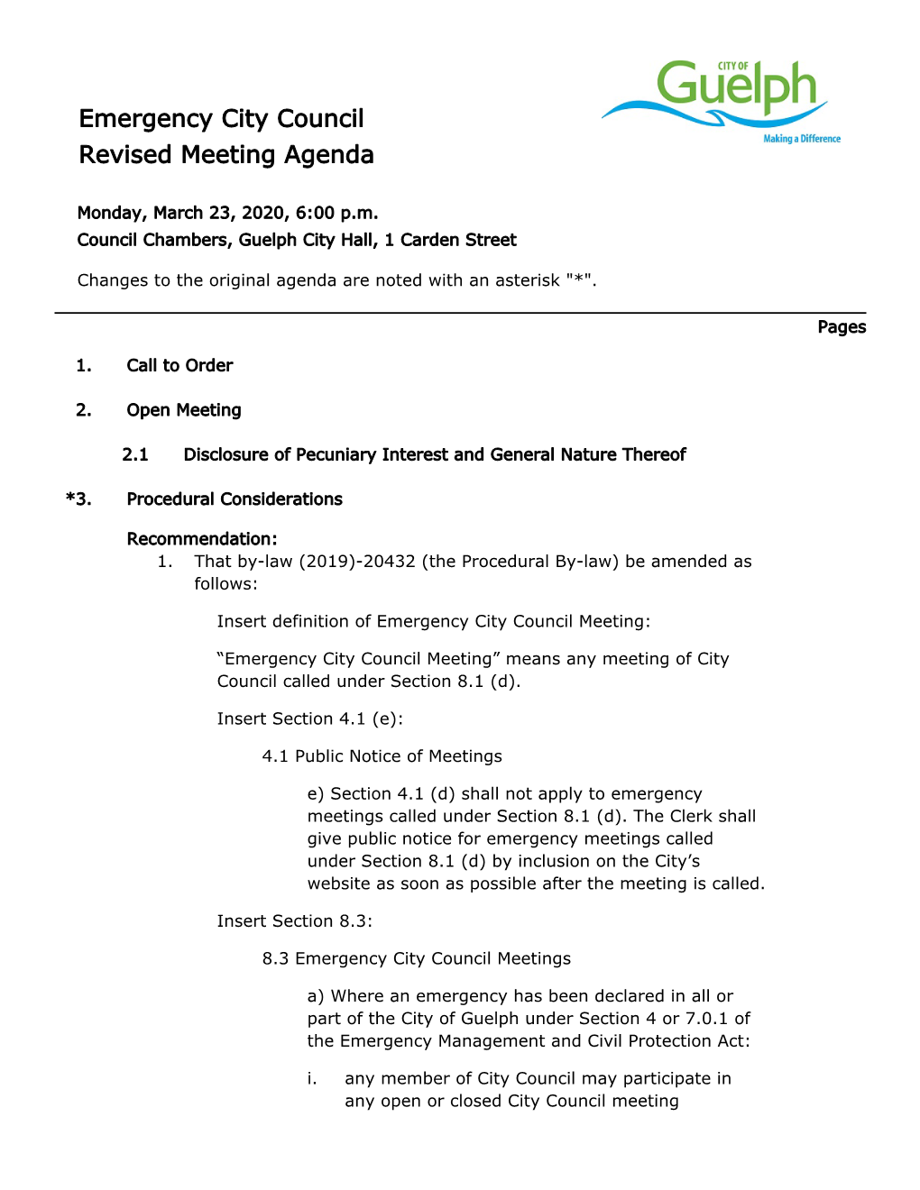 Guelph City Council Agenda