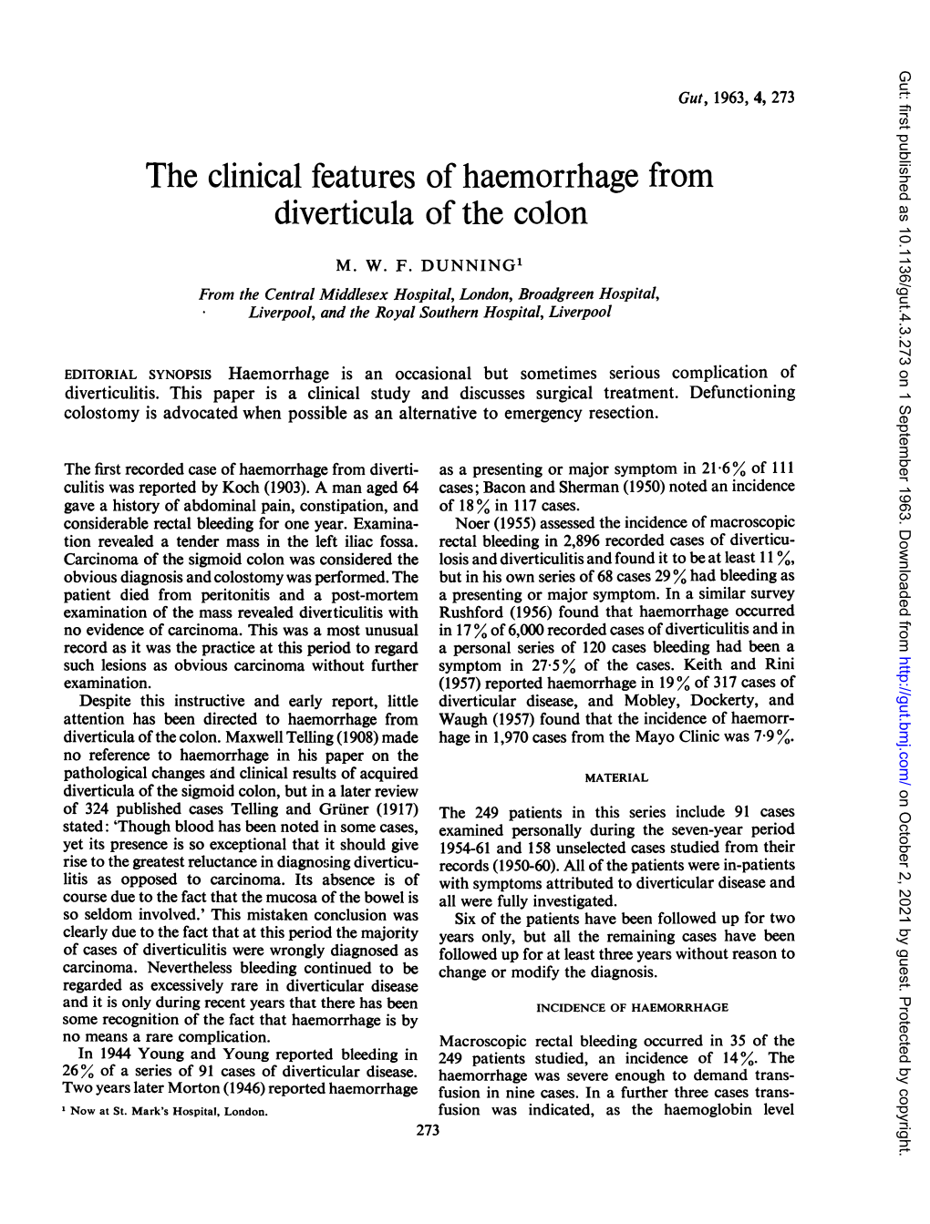 The Clinical Features of Haemorrhage from Diverticula Ofthe Colon