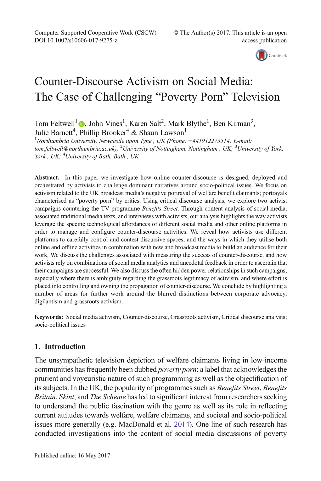 Counter-Discourse Activism on Social Media: the Case of Challenging “Poverty Porn” Television