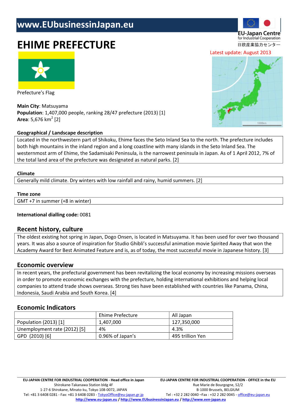 EHIME PREFECTURE Latest Update: August 2013