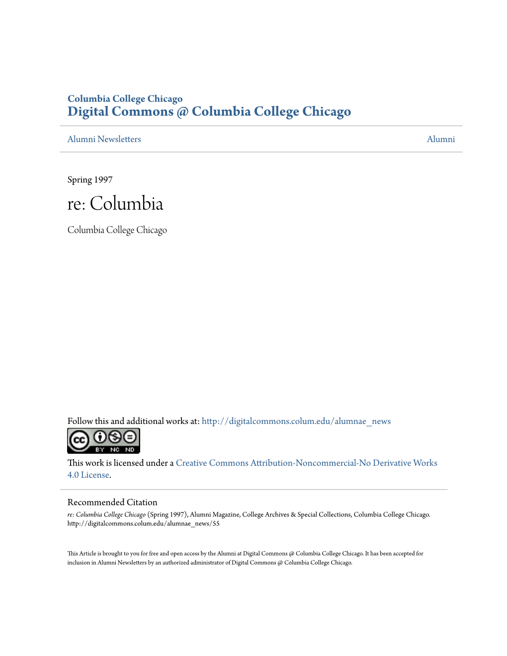 Columbia College Chicago Digital Commons @ Columbia College Chicago