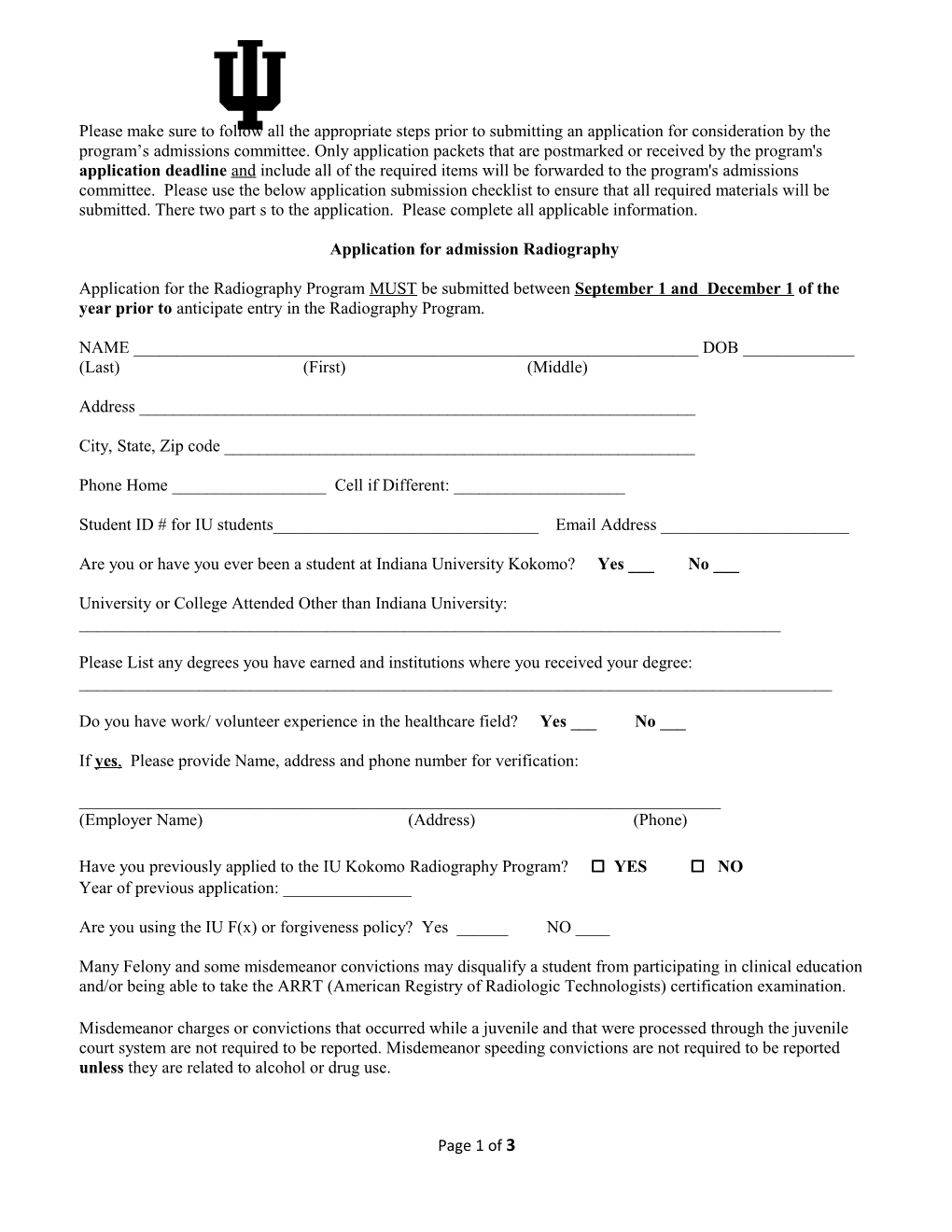 Application for Admission Radiography