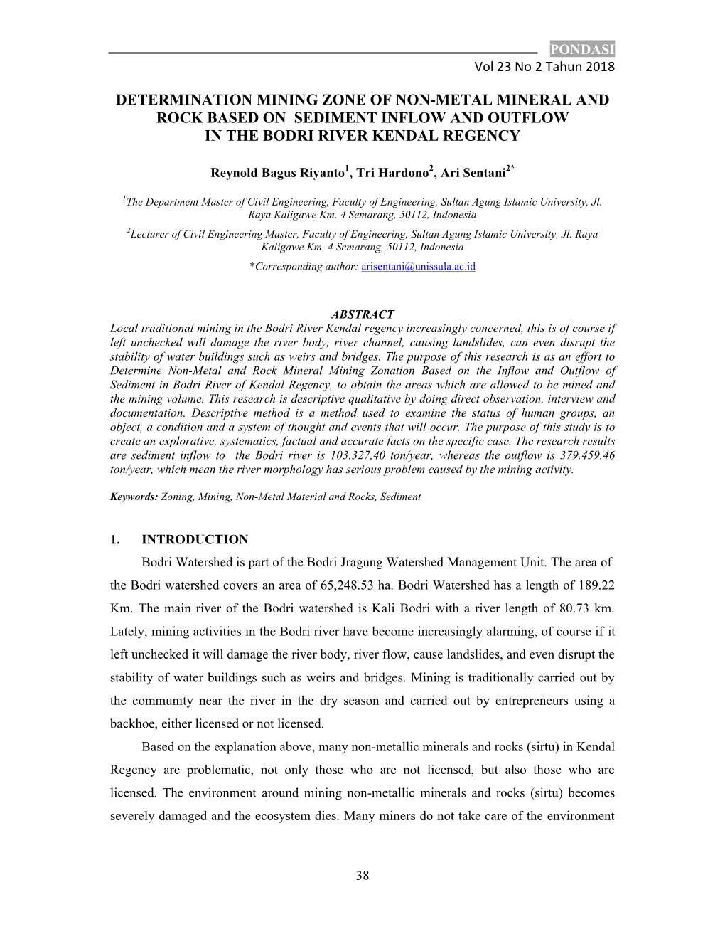 Determination Mining Zone of Non-Metal Mineral and Rock Based on Sediment Inflow and Outflow in the Bodri River Kendal Regency