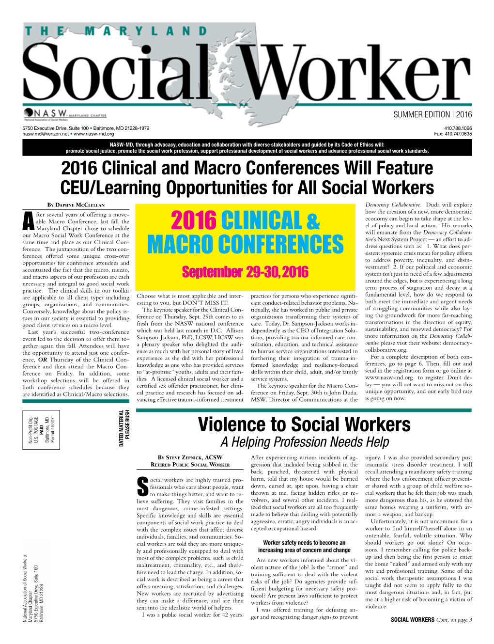 Maryland Social Worker Summer 2016