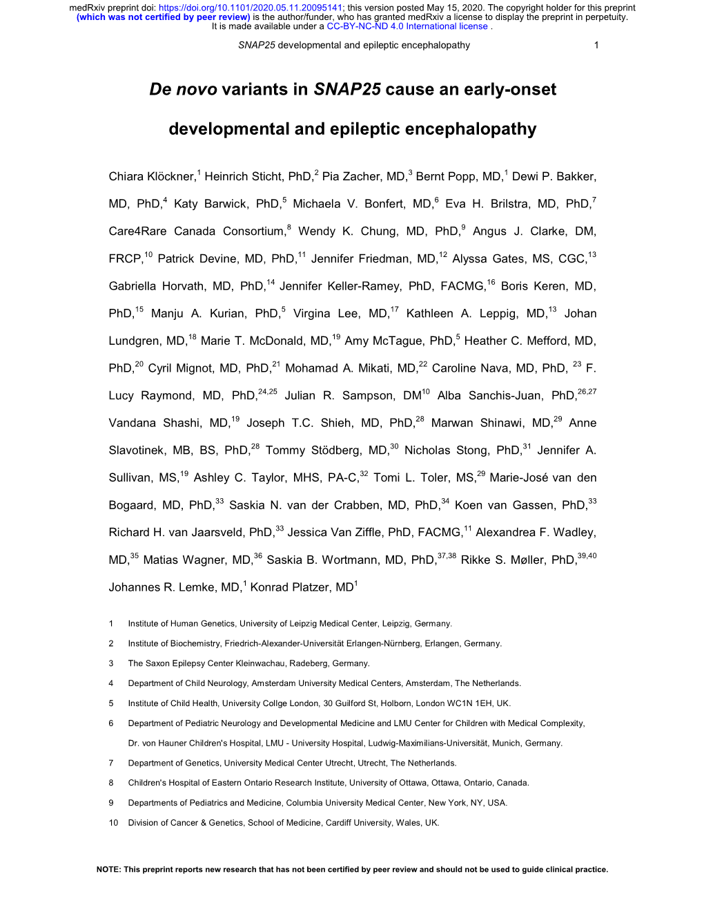 De Novo Variants in SNAP25 Cause an Early-Onset Developmental And