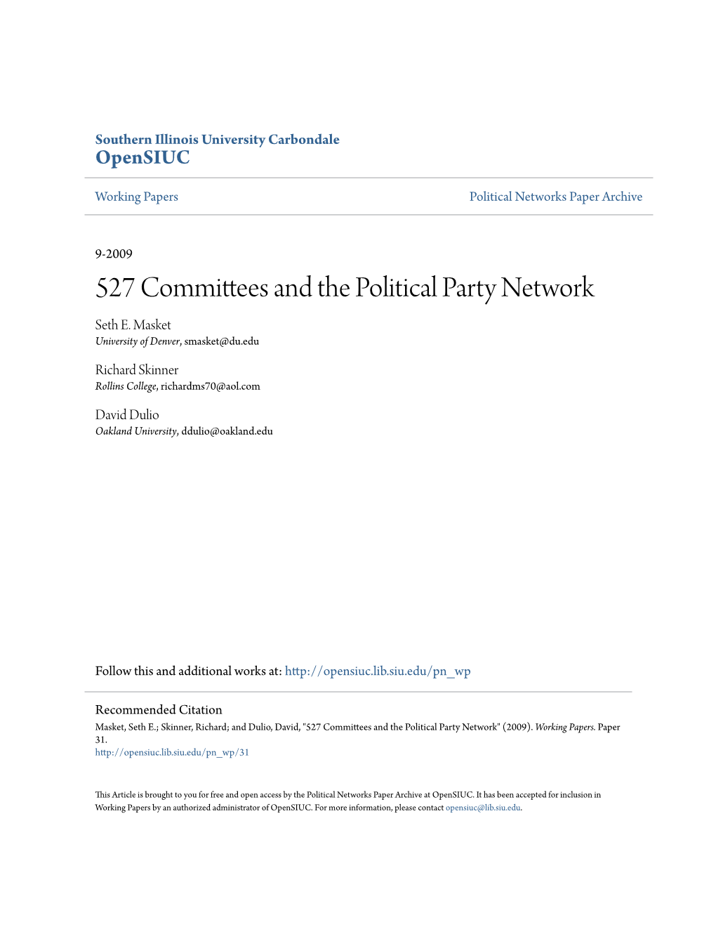527 Committees and the Political Party Network Seth E