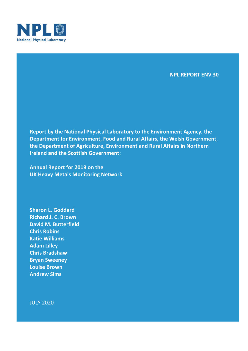 NPL REPORT ENV 30 Report by the National Physical Laboratory to The