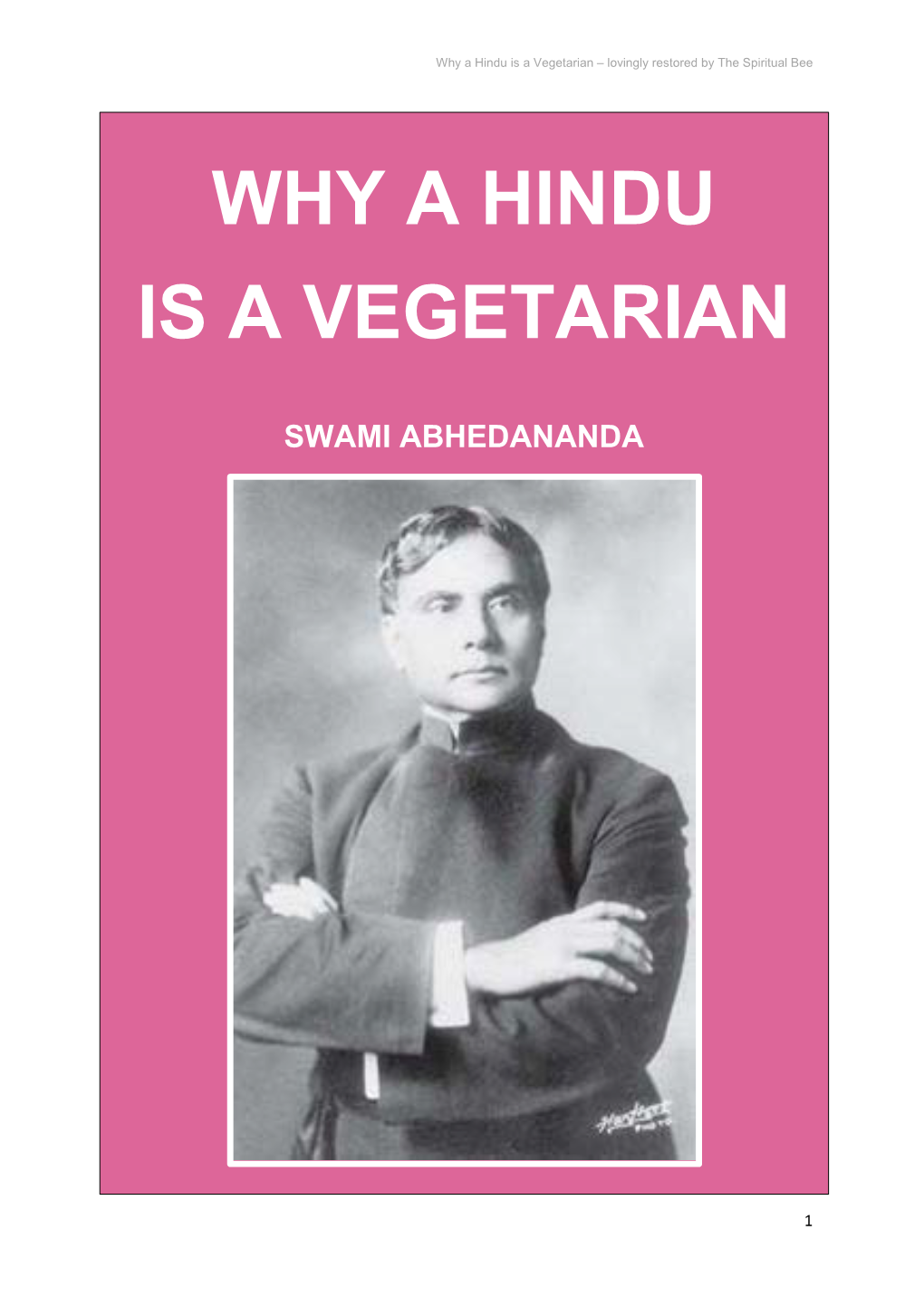 Why a Hindu Is a Vegetarian by Swami Abhedananda (Free Book)