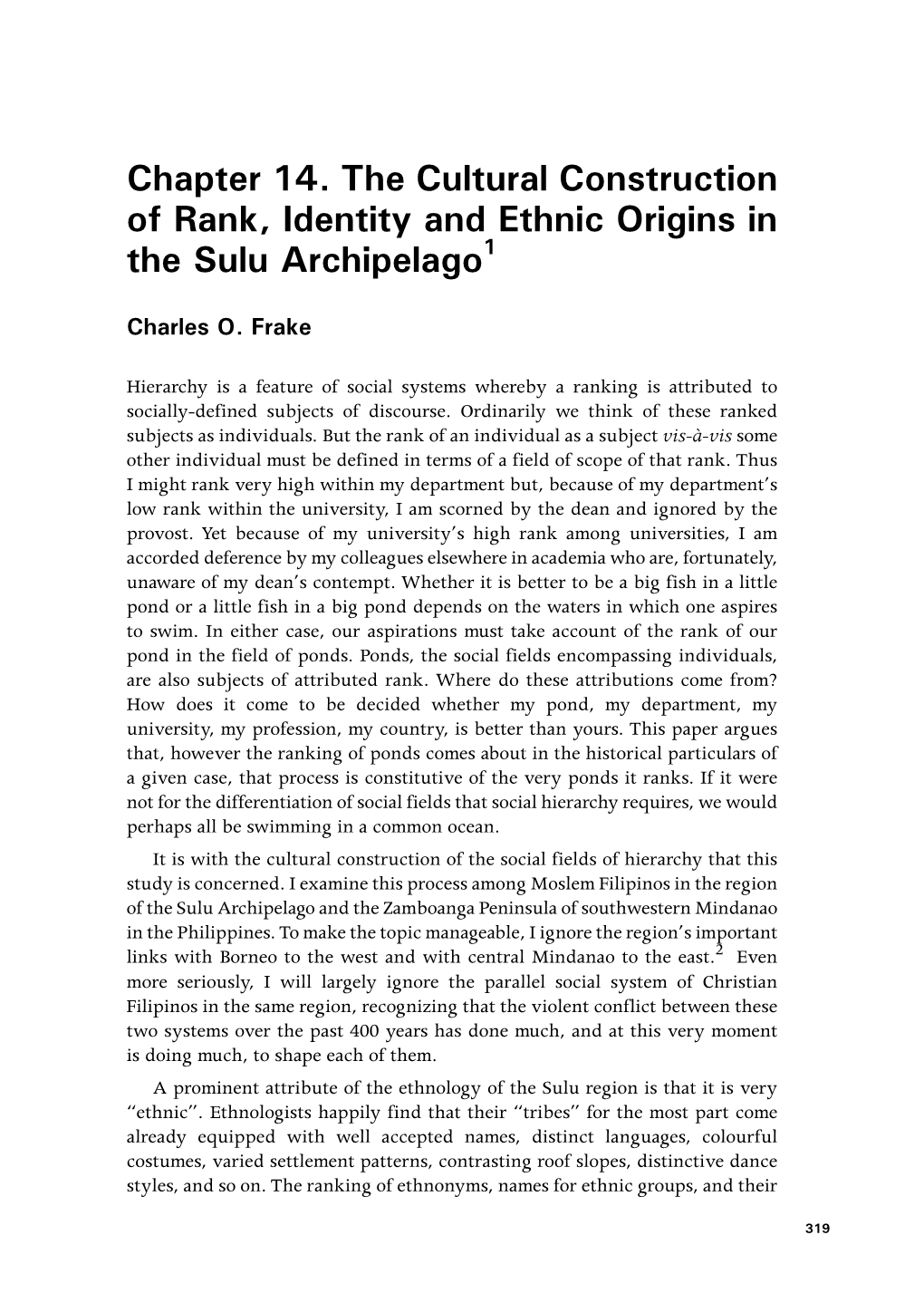 Chapter 14. the Cultural Construction of Rank, Identity and Ethnic Origins in the Sulu Archipelago1