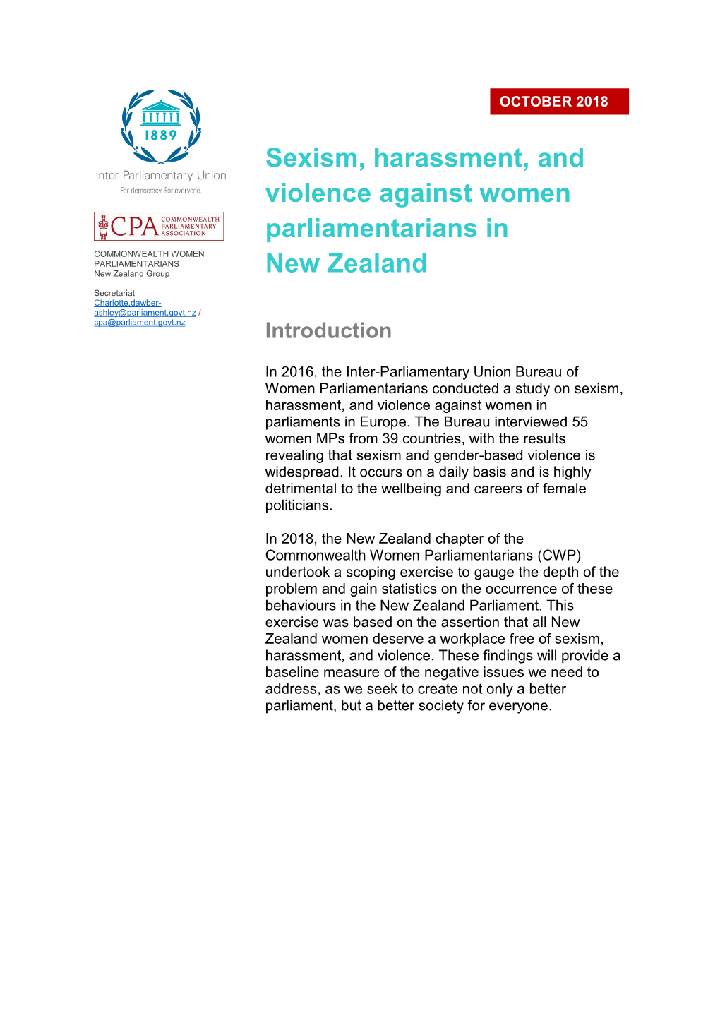 Sexism, Harassment, and Violence Against Women Parliamentarians I