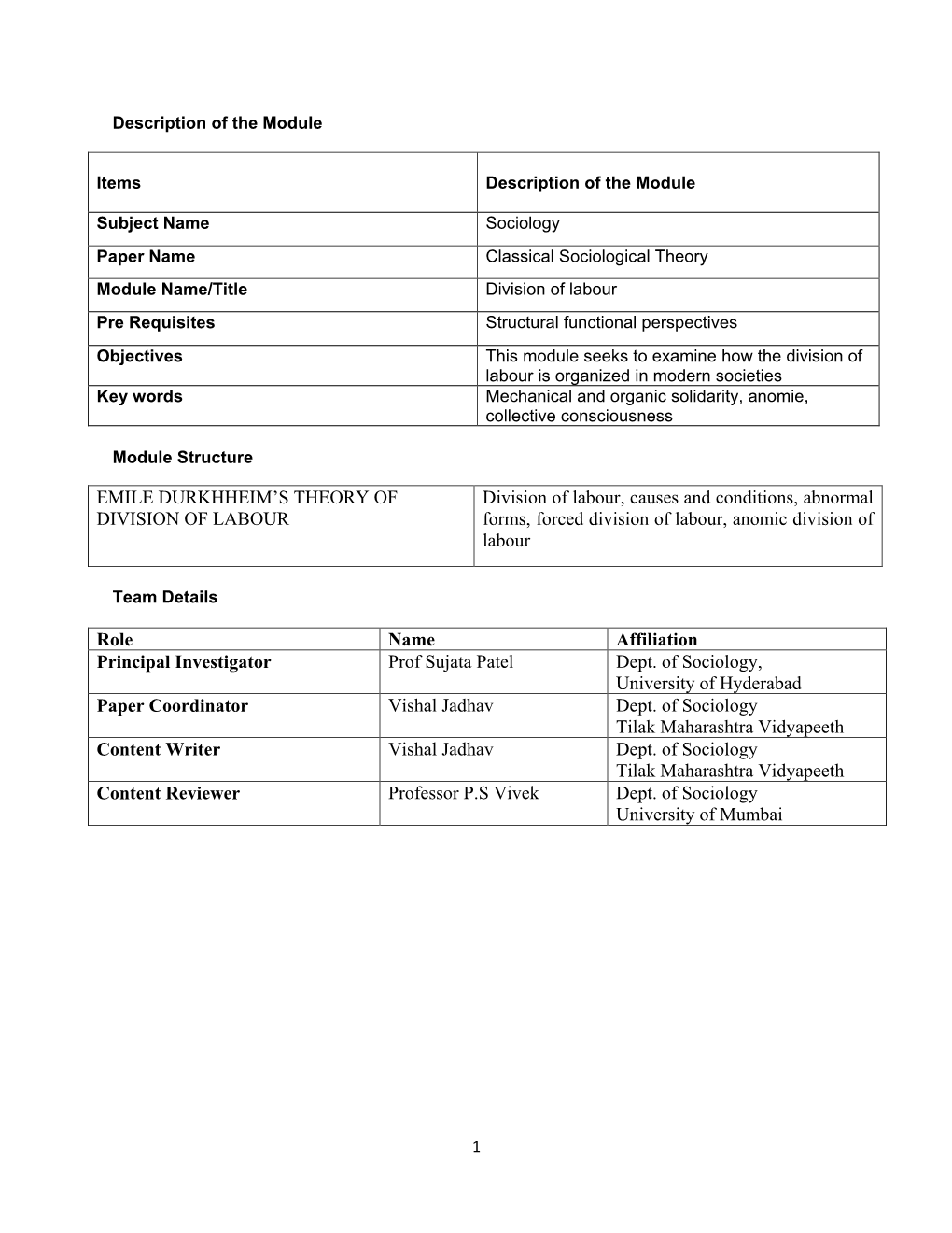 EMILE DURKHHEIM's THEORY of DIVISION of LABOUR Division Of