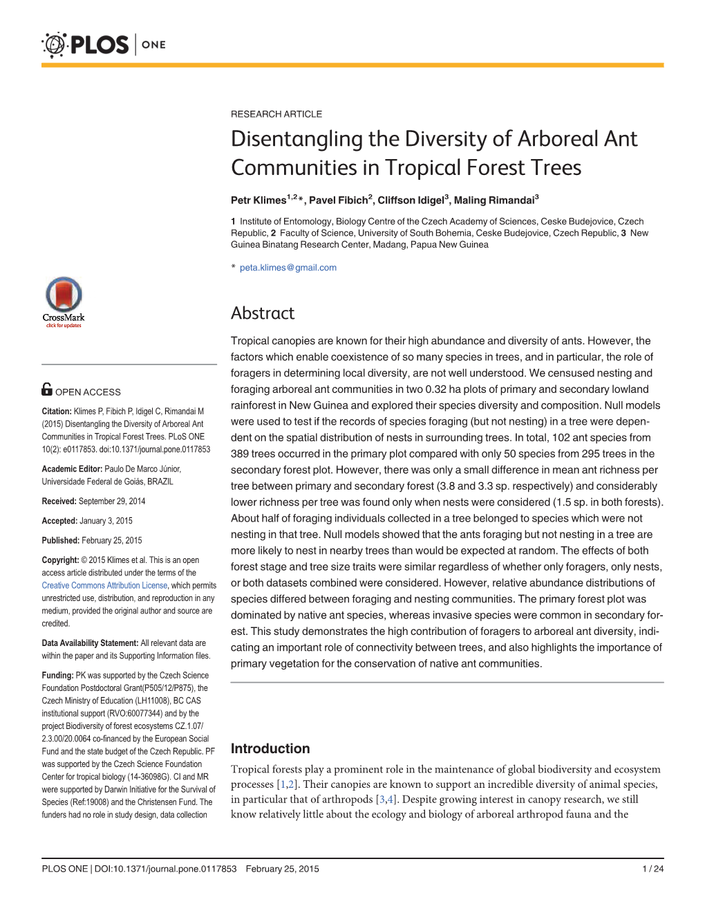 Disentangling the Diversity of Arboreal Ant Communities in Tropical Forest Trees