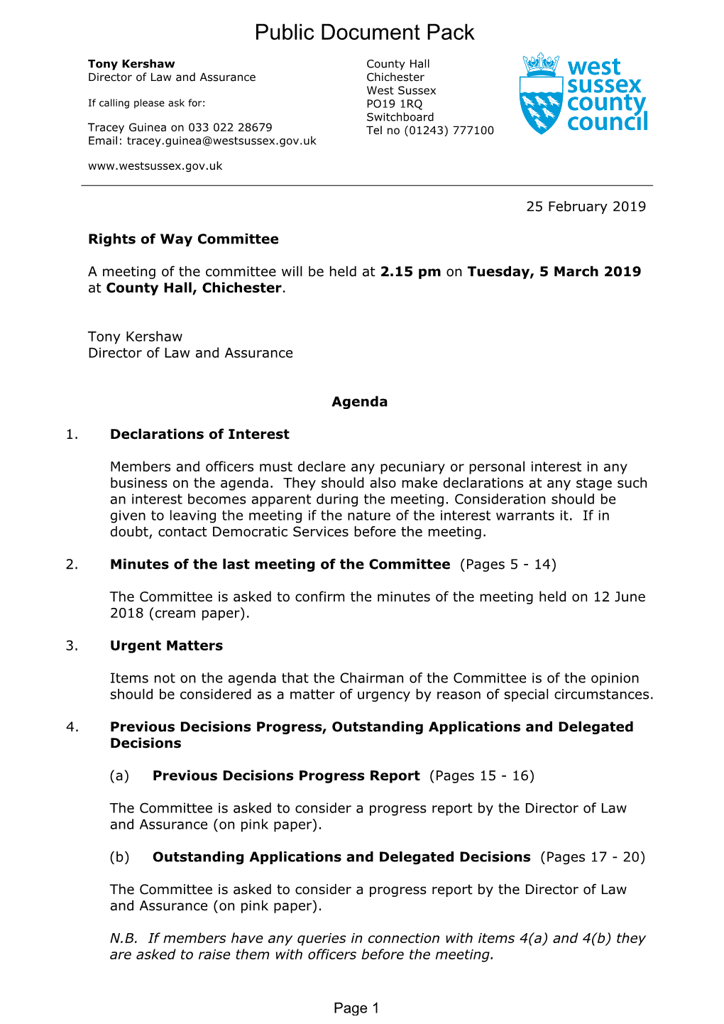 (Public Pack)Agenda Document for Rights of Way Committee, 05/03