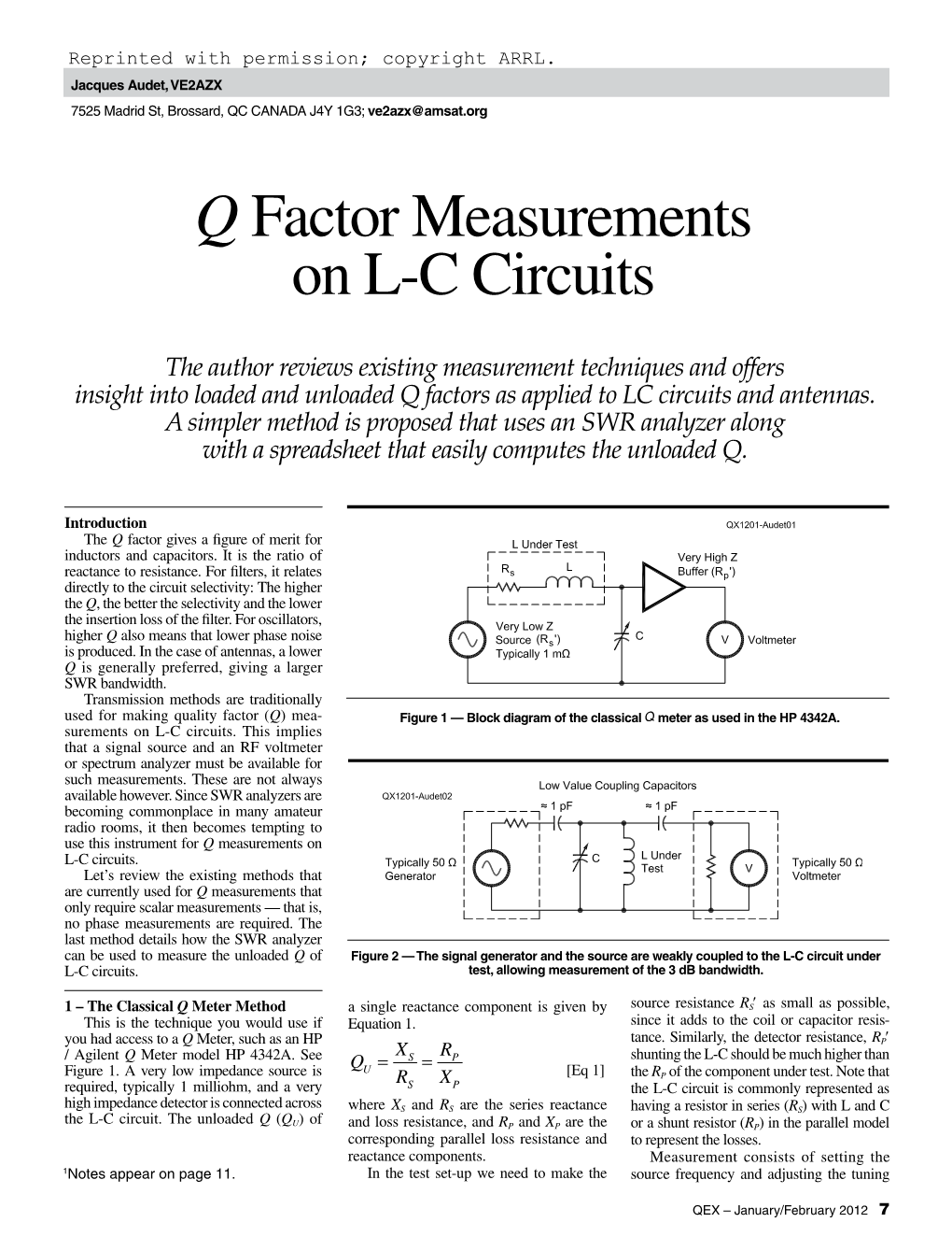 Q Factor Measurements on L-C Circuits