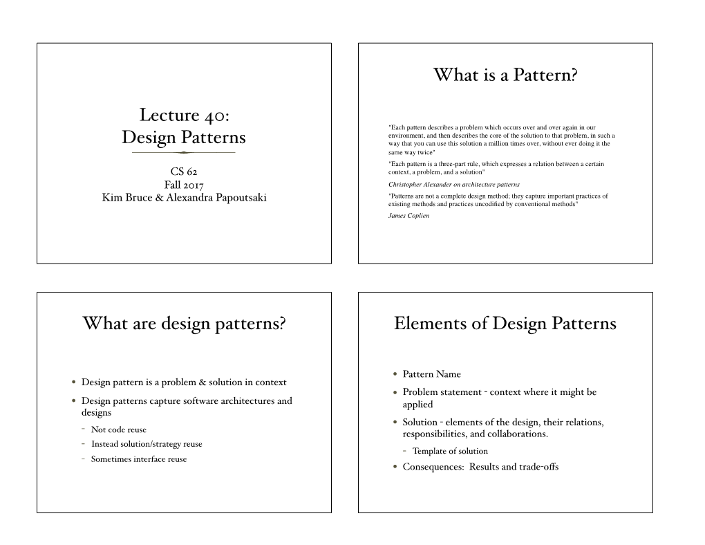 Lecture 40: Design Patterns