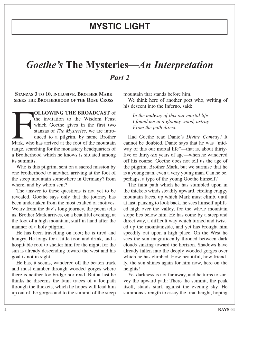 Goethe's the Mysteries—An Interpretation