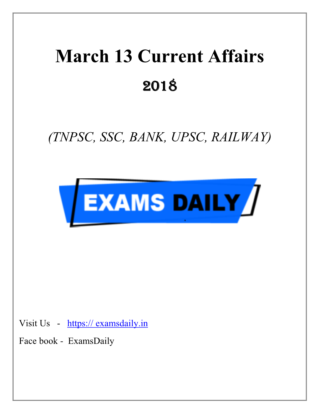 March 13 Current Affairs 2018