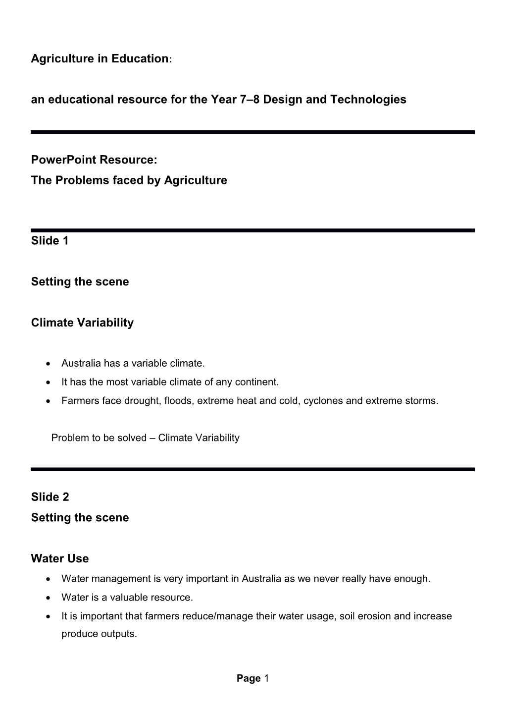 Year 7 Economics the Farm Game