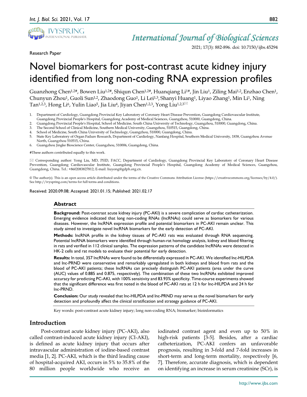 Novel Biomarkers for Post-Contrast Acute Kidney Injury Identified From