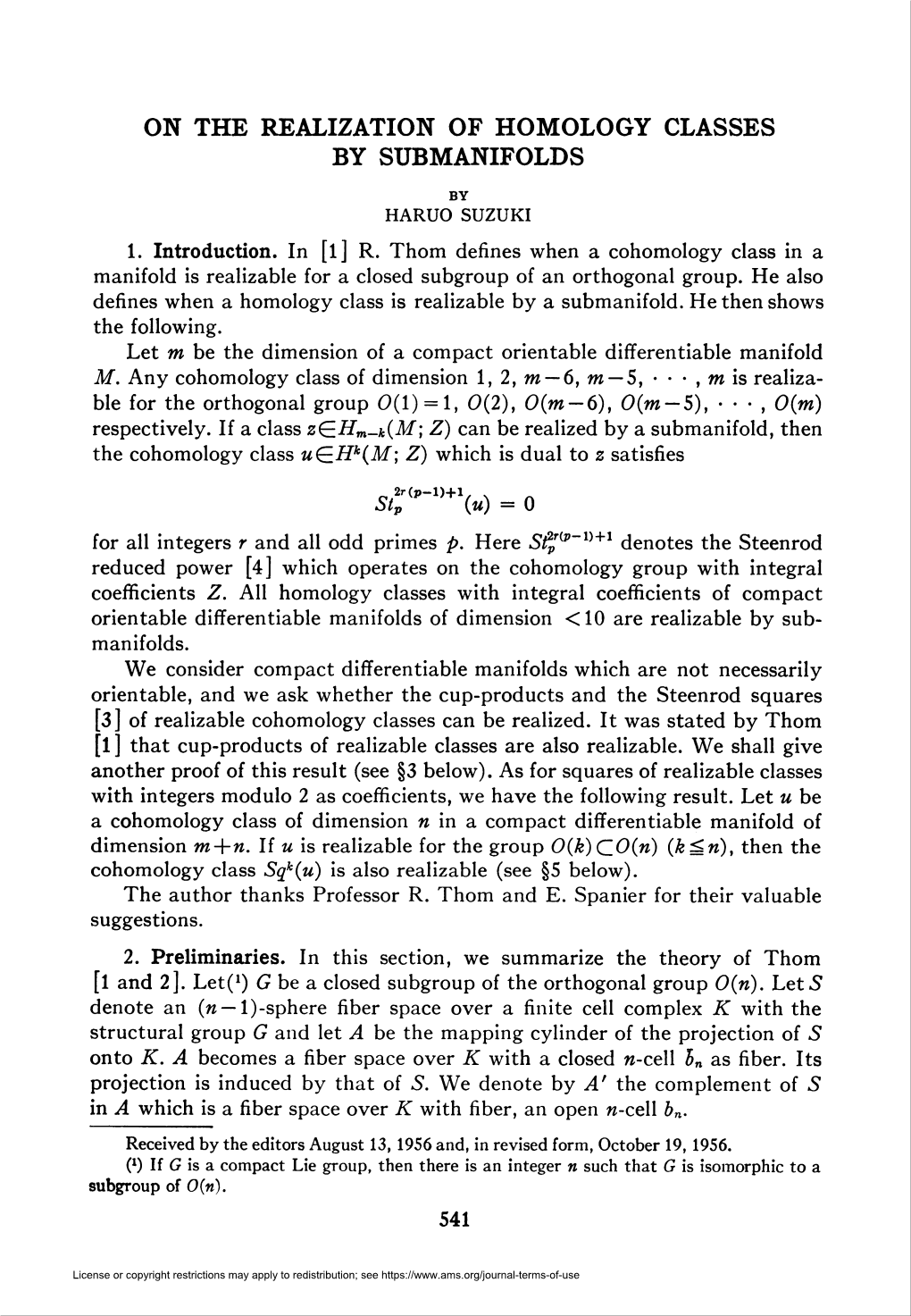 On the Realization of Homology Classes by Submanifolds