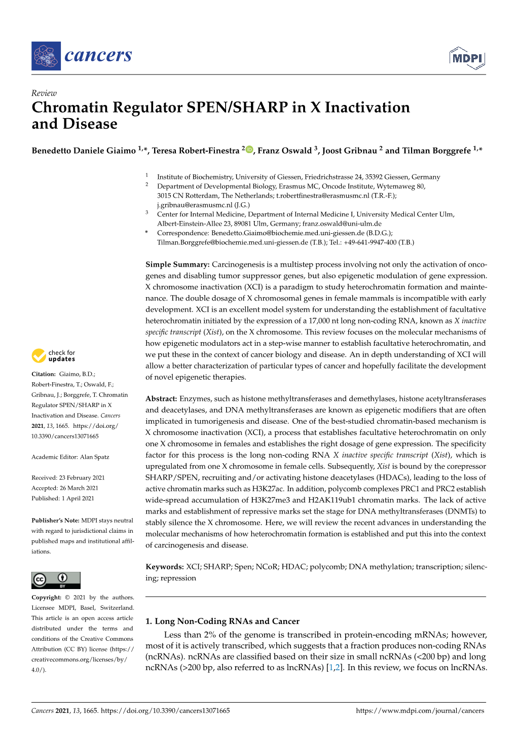 Chromatin Regulator SPEN/SHARP in X Inactivation and Disease