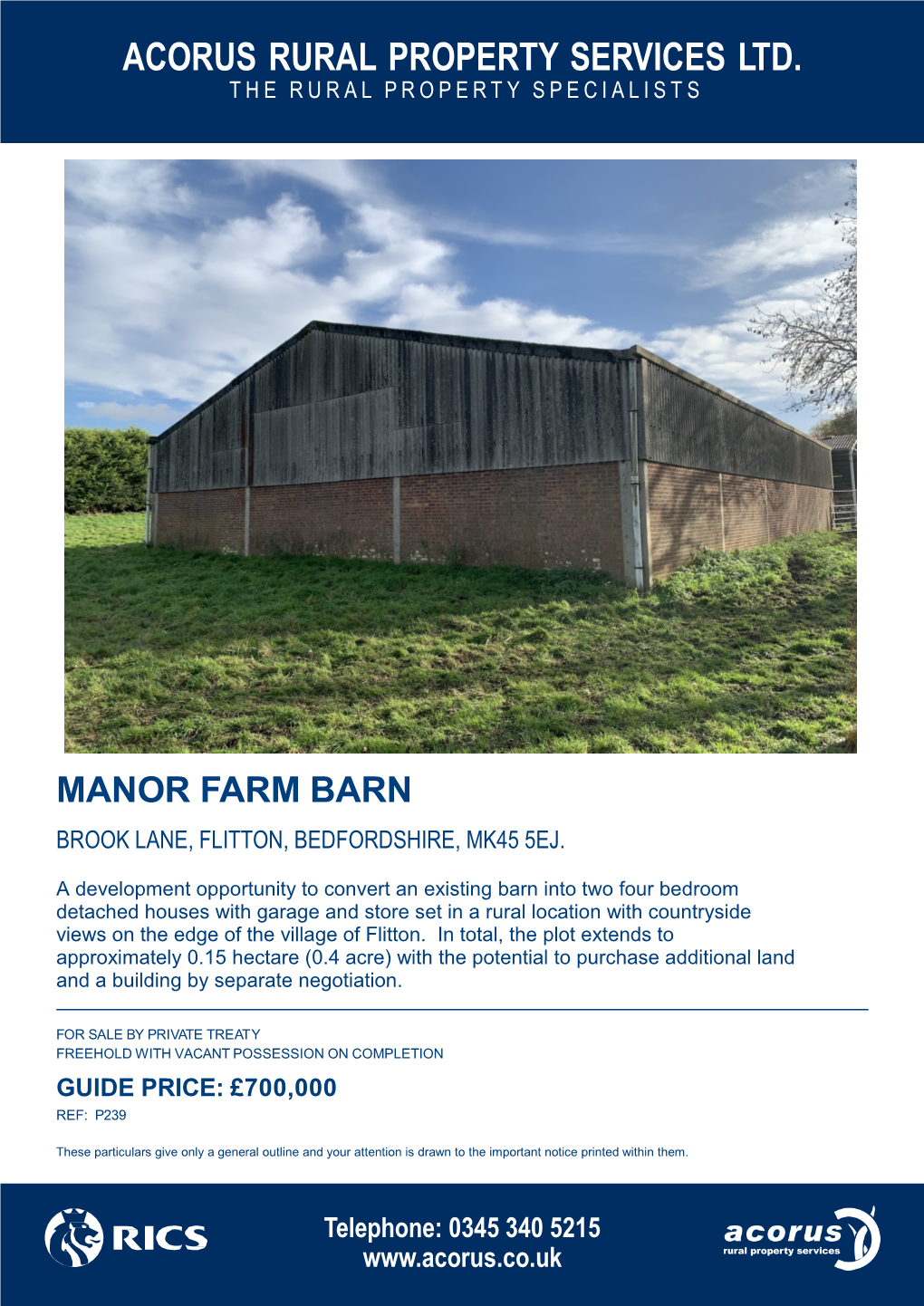 Manor Farm Barn Brook Lane, Flitton, Bedfordshire, Mk45 5Ej