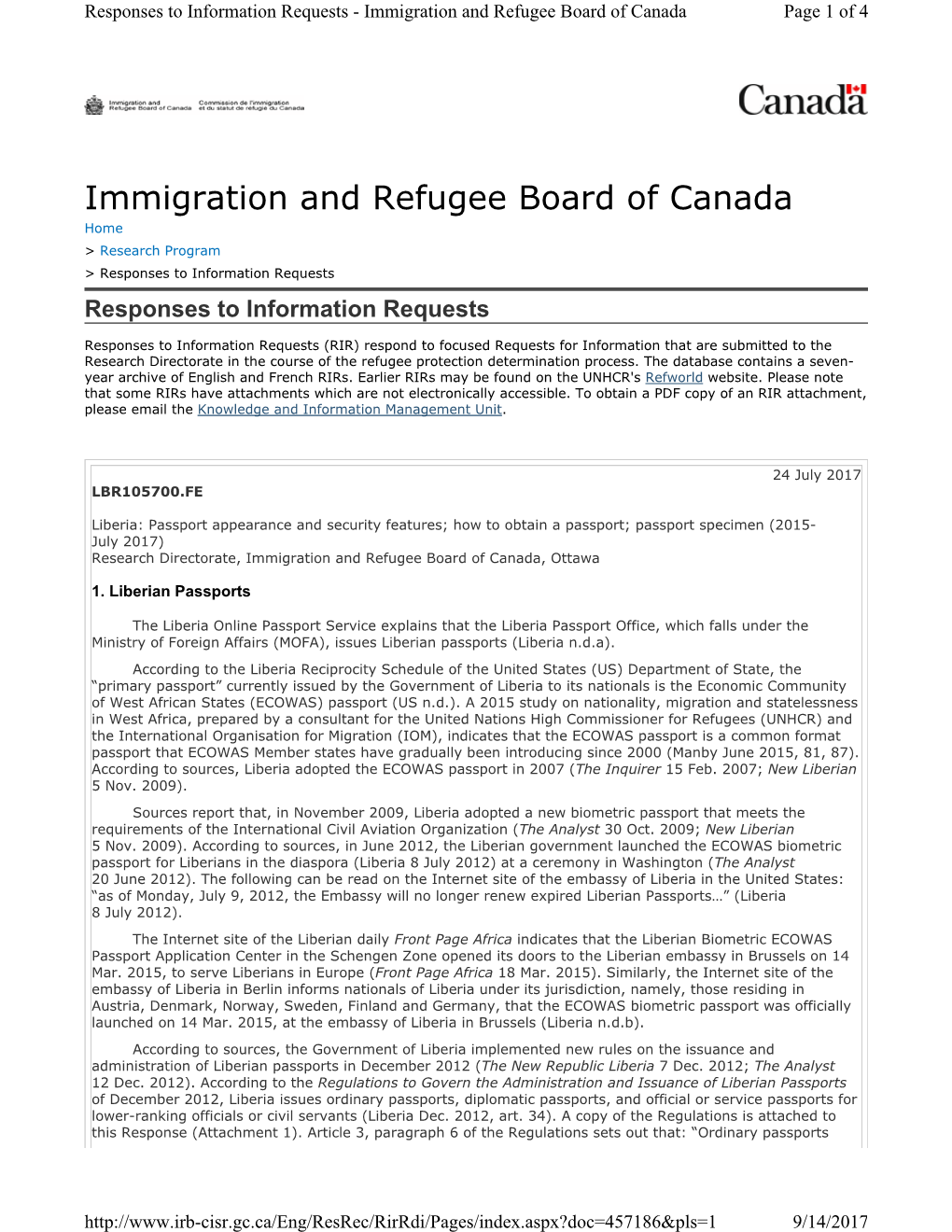 Immigration and Refugee Board of Canada Page 1 of 4