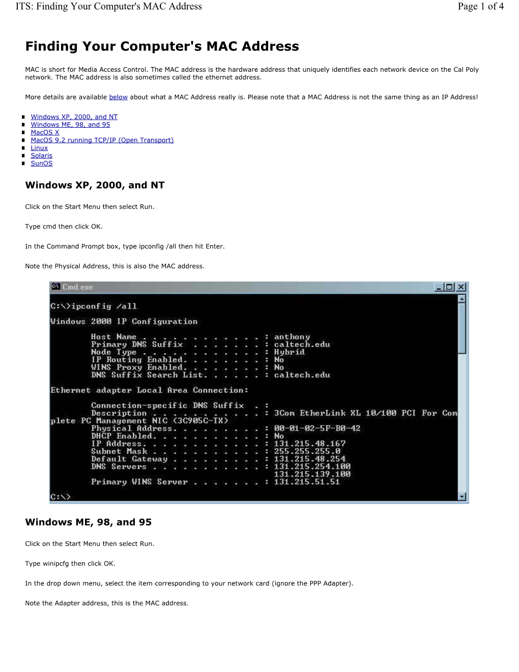 Finding Your Computer's MAC Address Page 1 of 4