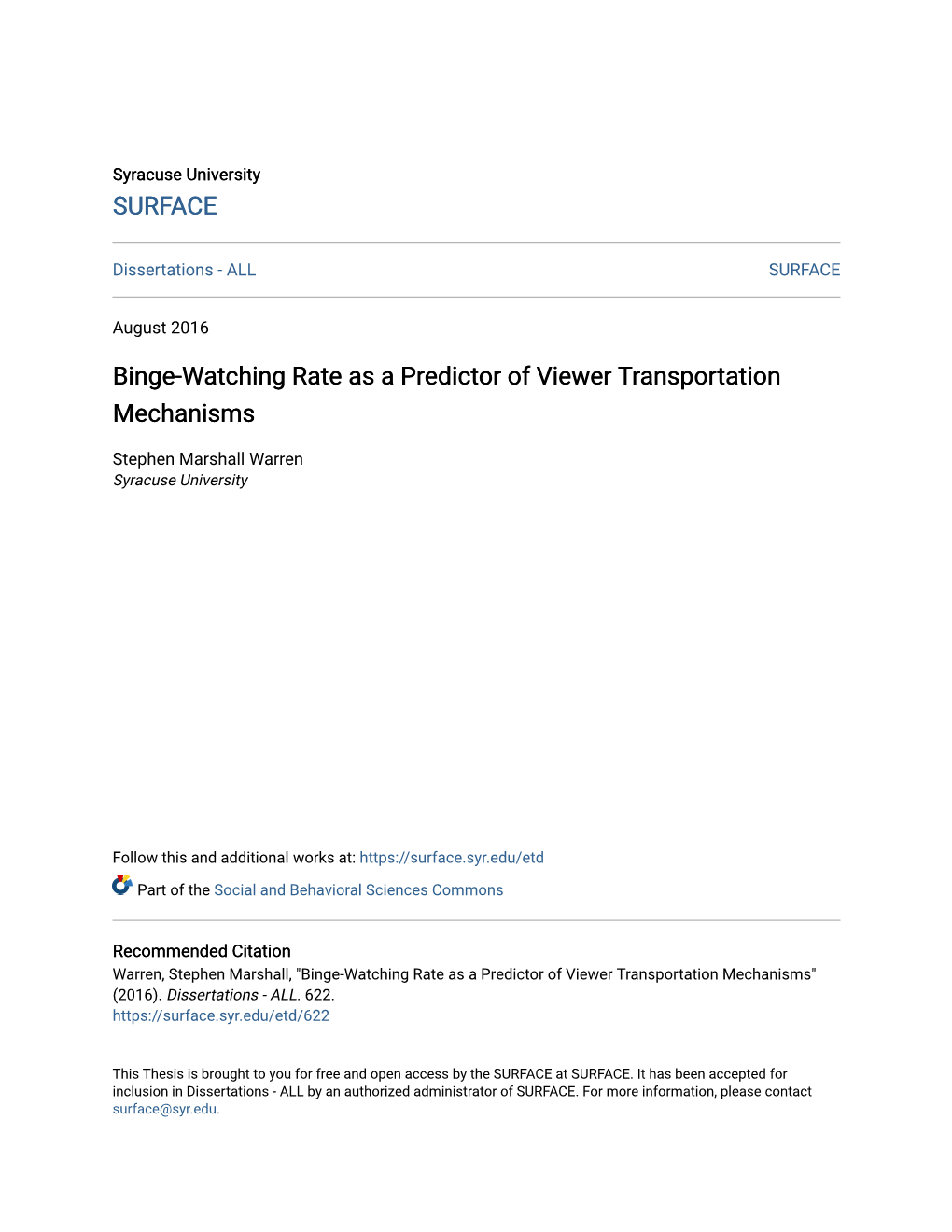 Binge-Watching Rate As a Predictor of Viewer Transportation Mechanisms