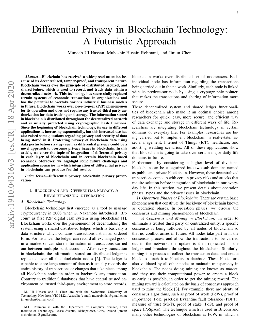 Differential Privacy in Blockchain Technology: a Futuristic Approach