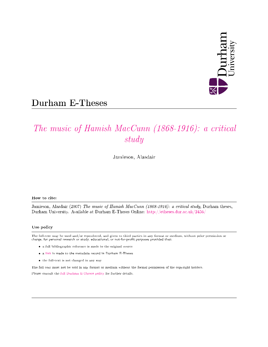 The Music of Hamish Maccunn (1868-1916): a Critical Study