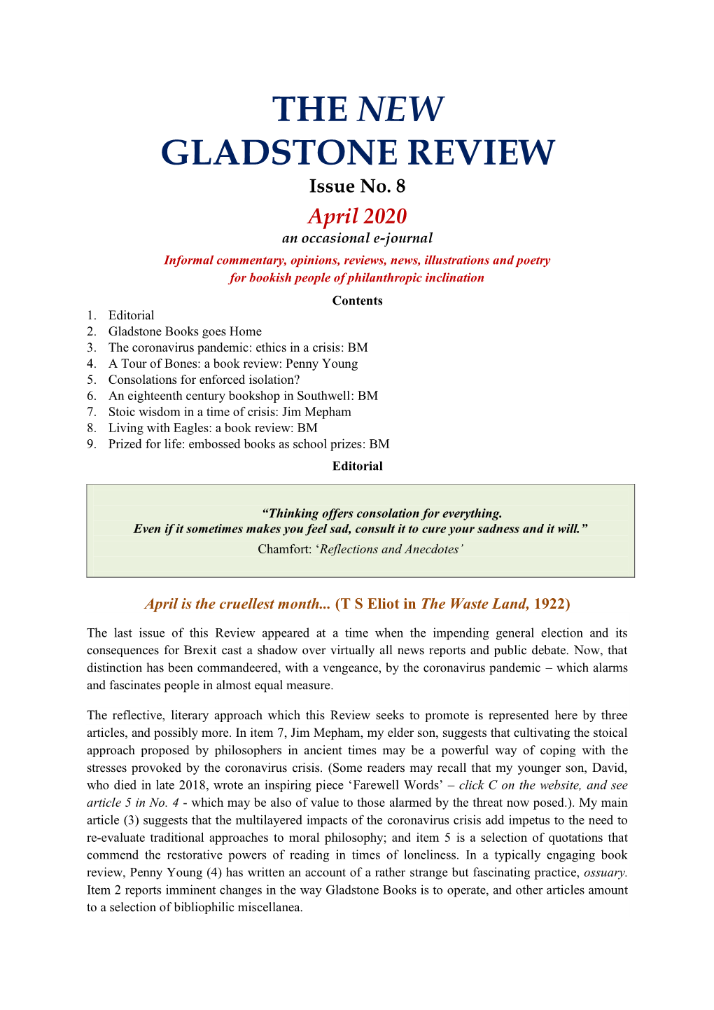 THE NEW GLADSTONE REVIEW Issue No