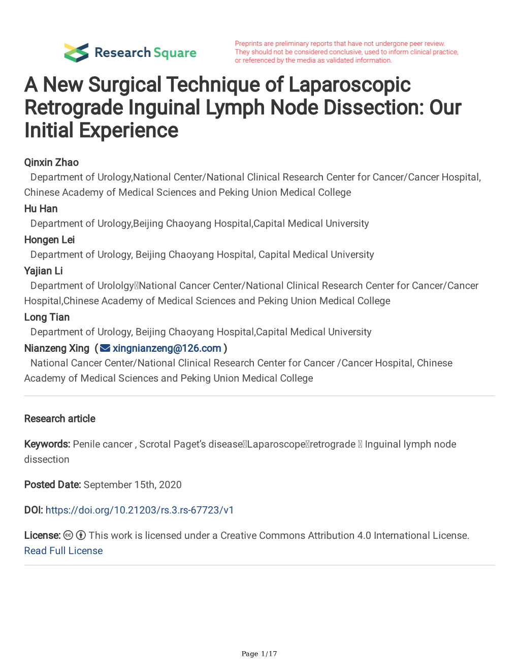 A New Surgical Technique of Laparoscopic Retrograde Inguinal Lymph Node Dissection: Our Initial Experience